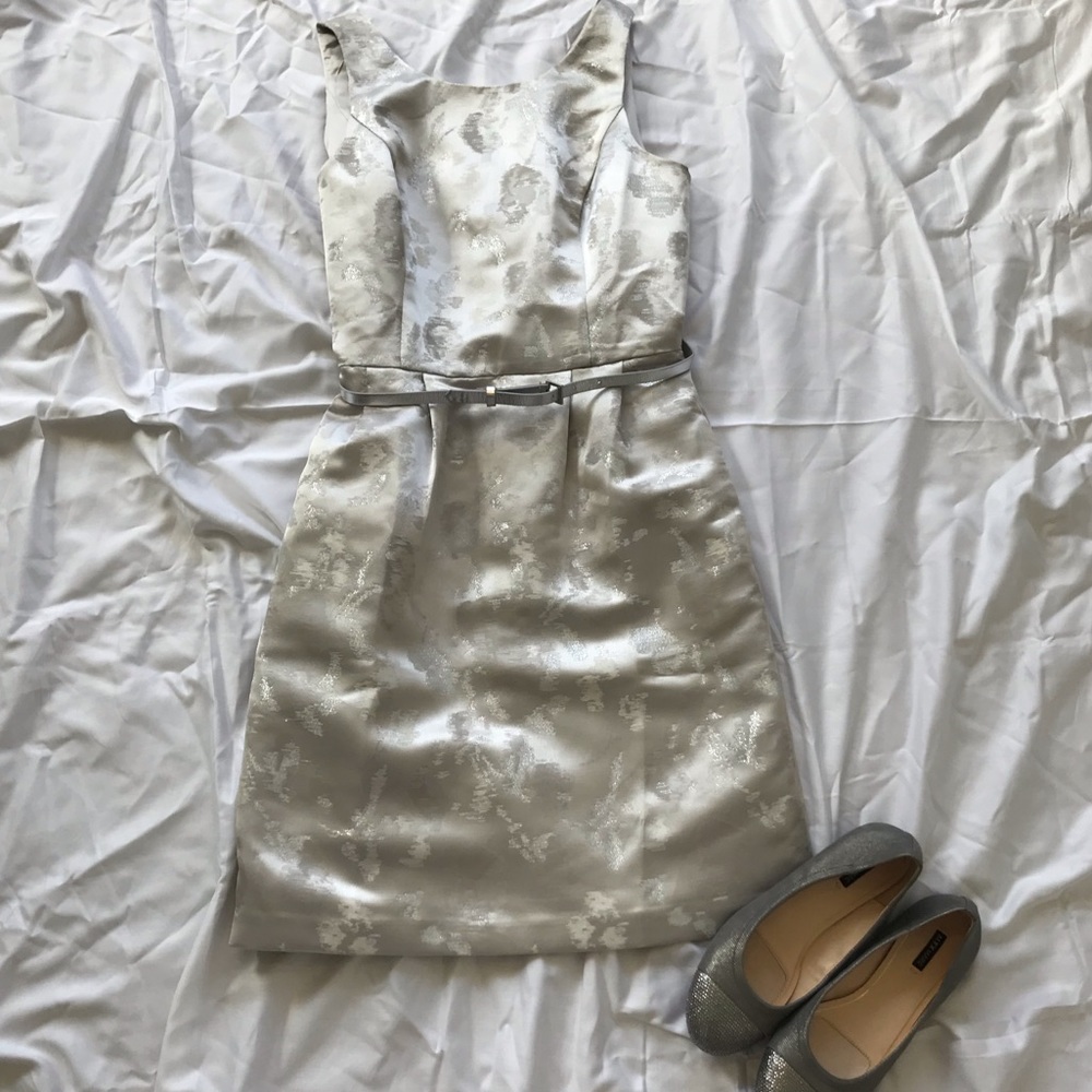 Beautiful Silver cocktail dress with belt.